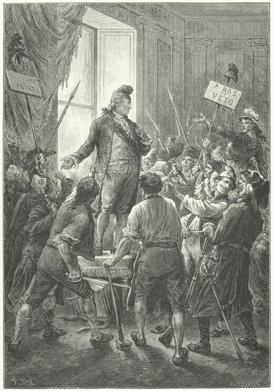 Francouzský Ludvík XVI. donutil sans-culottes po invazi do paláce Tuileries nasadit frygskou čepici od Frederic Theodore (after) Lix