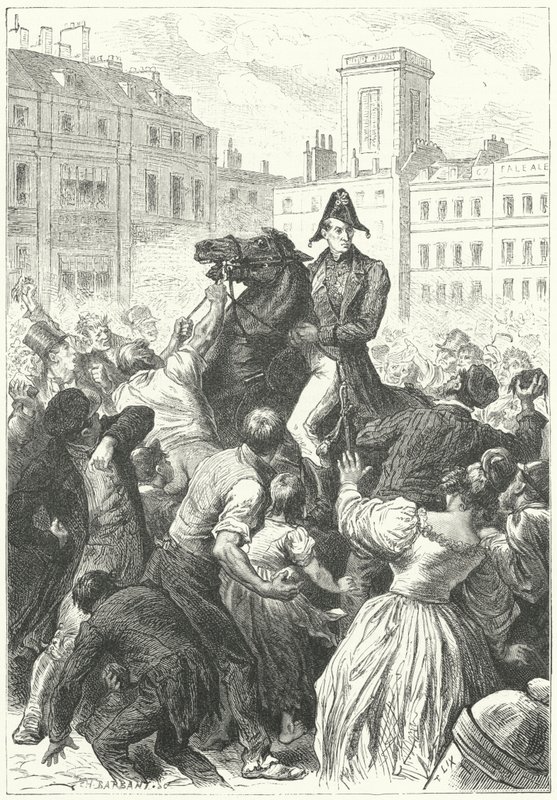 Vévoda z Wellingtonu chycen při nepokojích (rytina) od Frederic Theodore (after) Lix