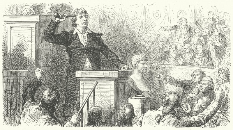 Jean-Paul Marat na tribuně Národního shromáždění, 1792 od Frederic Theodore after Lix
