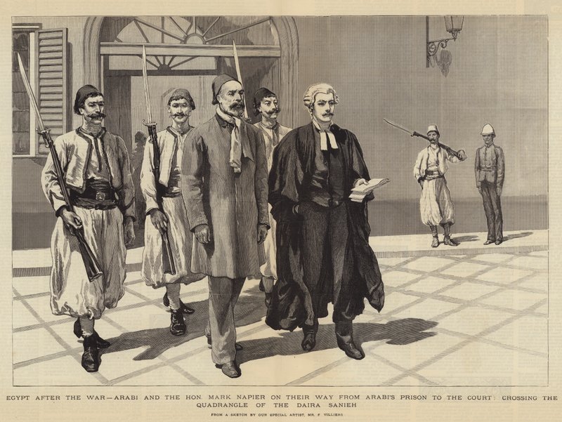 Egypt po válce, Arabi a ctihodný Mark Napier na cestě z Arabiho vězení ke dvoru, přechod přes čtyřúhelník Daira Sanieh od Frederic Villiers