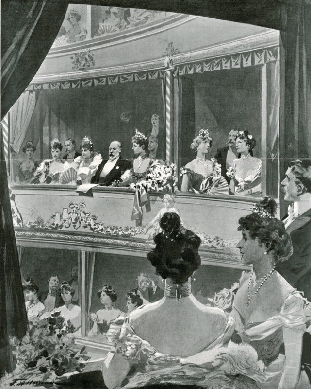 Král Edward VII. s rodinou v Covent Garden od Frederic de Haenen