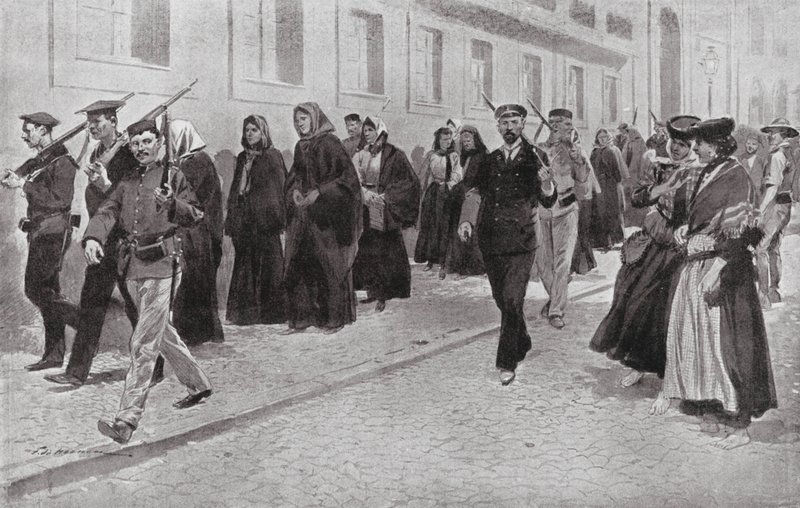 Jeptišky pod ochranou republikánů během revoluce (litografie) od Frederic de Haenen