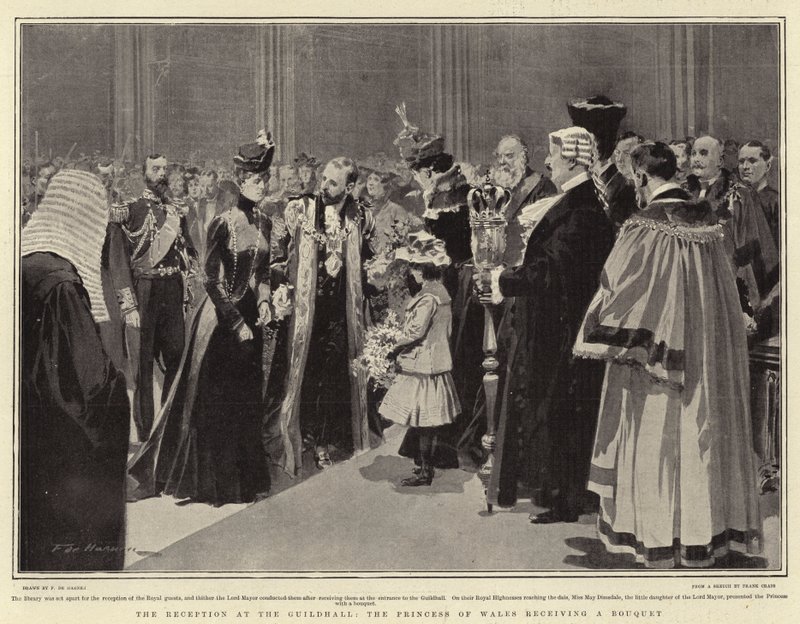 Recepce v Guildhall, princezna z Walesu obdrží kytici od Frederic de Haenen
