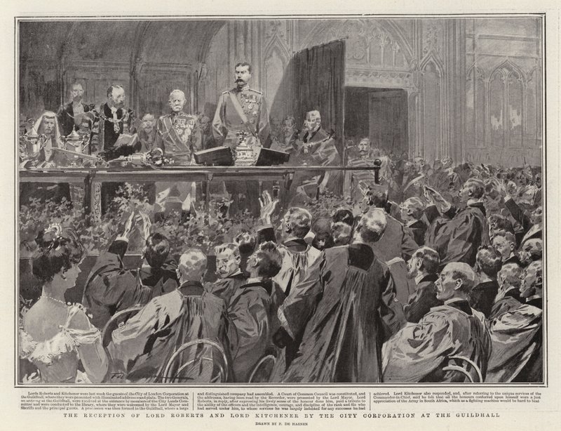 Přijetí lorda Robertse a lorda Kitchenera City Corporation v Guildhall od Frederic de Haenen