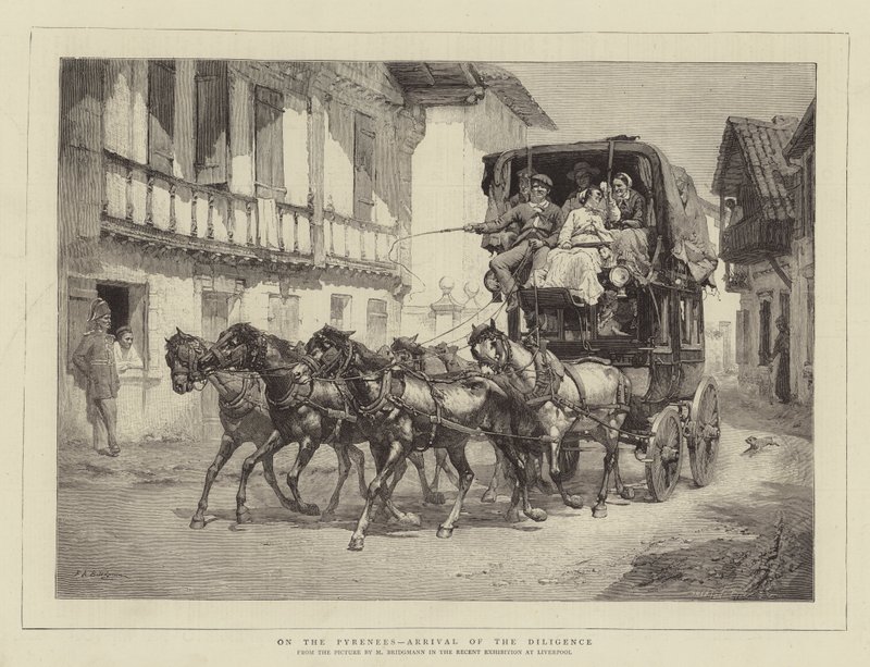 Na Pyrenejích, Příjezd pilnosti od Frederick Arthur Bridgman