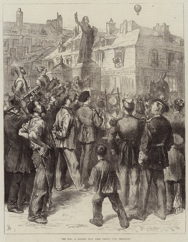 Válka, balón z Paříže proplouvající přes Versailles od Frederick Barnard