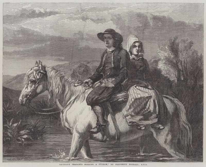 Bretaňští rolníci brodící potok od Frederick Goodall