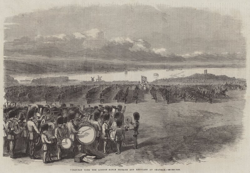 Polní den s londýnskou střeleckou brigádou a štamgasty v Chathamu od Frederick John Skill