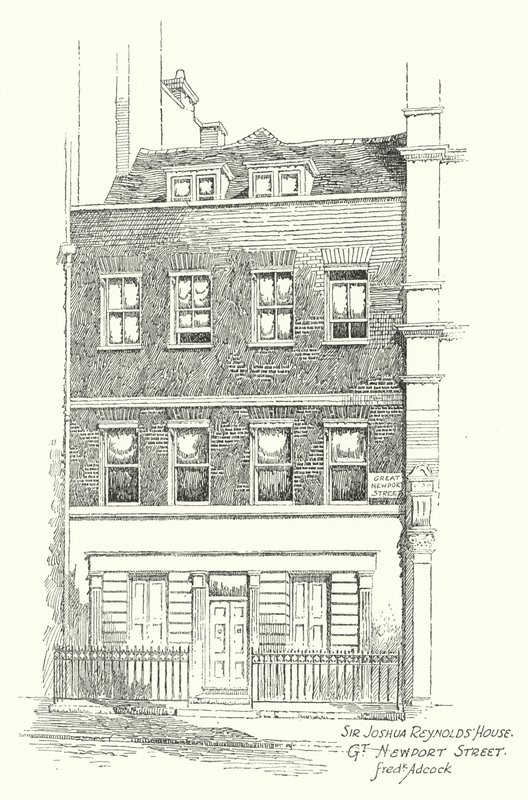 Dům sira Joshuy Reynoldse, Great Newport Street (litografie) od Frederick Adcock