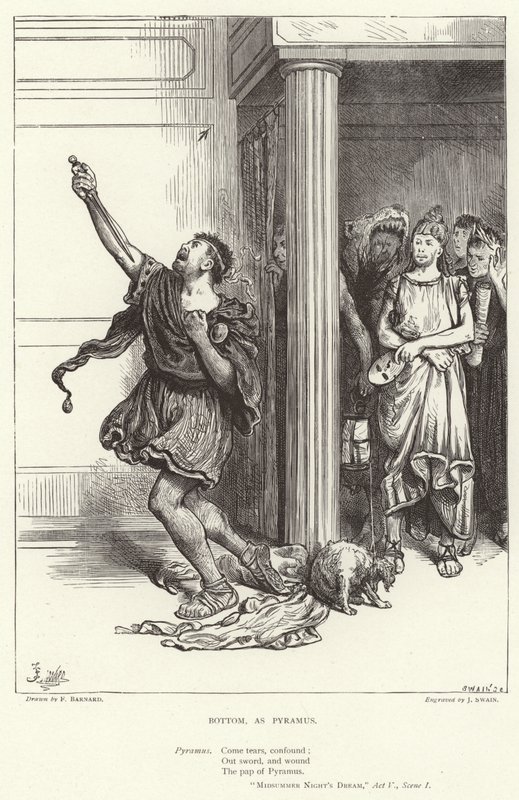 Dole, jako Pyramus, Sen noci svatojánské, V. dějství, I. scéna od Frederick Barnard