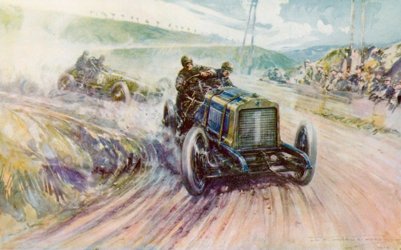 Thery s Richardem-Brasierem vyhrál v roce 1905 závod Gordona Bennetta za Francii (barva litho) od Frederick Gordon (after) Crosby