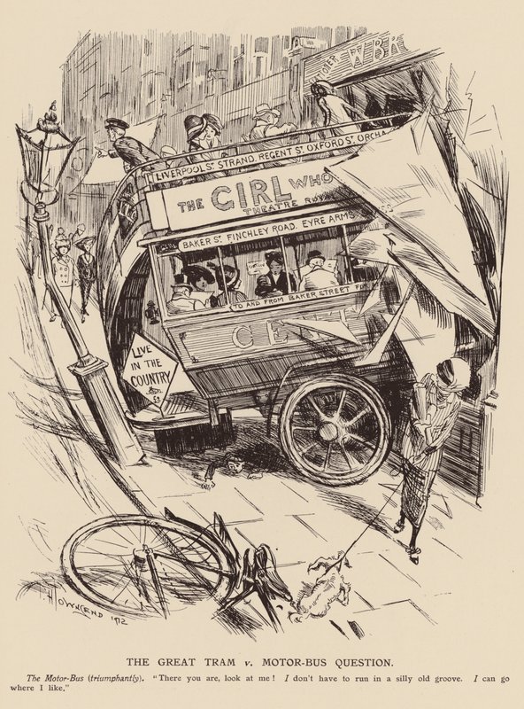 Velká otázka tramvaje versus autobusu (litografie) od Frederick Henry Townsend
