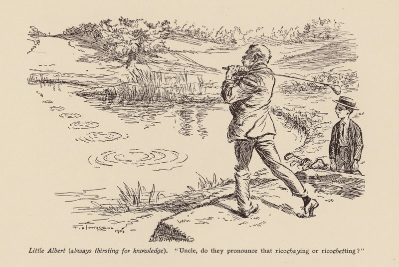 "Strýčku, říká se tomu Ricoshaying nebo Ricochetting" (litografie) od Frederick Henry Townsend
