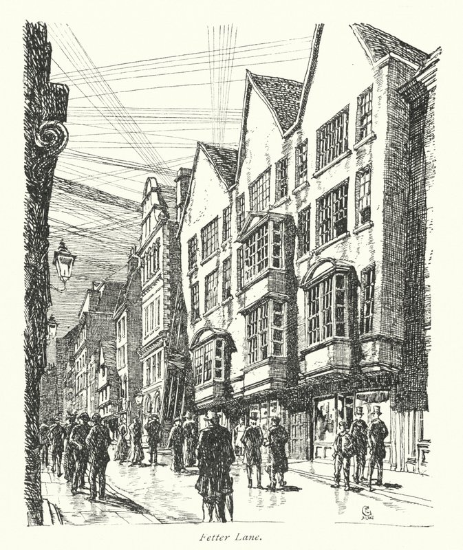 Londýn: Fetter Lane (barevná litografie) od Frederick Landseer Maur Griggs