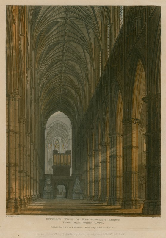 Vnitřní pohled na Westminster Abbey, Londýn, od West Gate od Frederick Mackenzie