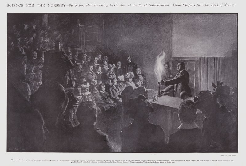 Sir Robert Ball přednáší dětem v Royal Institution (litho) od Frederick Pegram