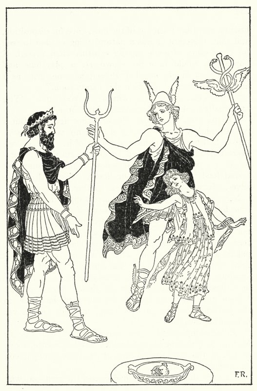 Quicksilver spěchal Proserpinu pryč z paláce Pluto (litho) od Frederick Richardson
