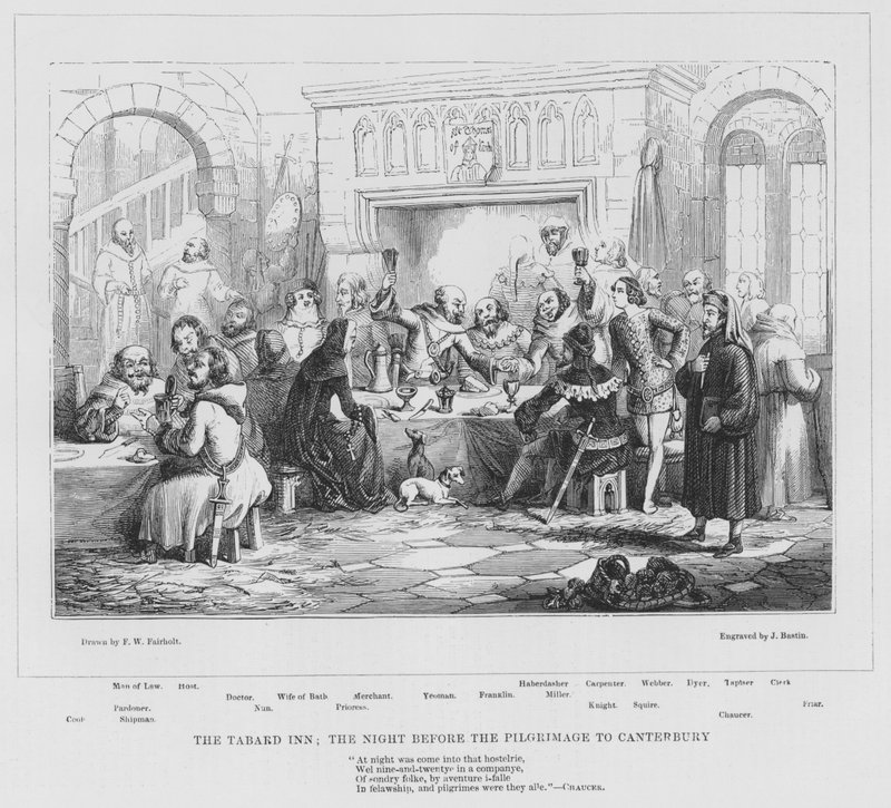 The Tabard Inn, Noc před poutí do Canterbury (rytina) od Frederick William Fairholt