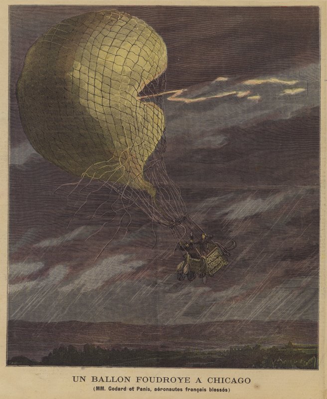 Balon zasažený bleskem nad Chicagem od French School