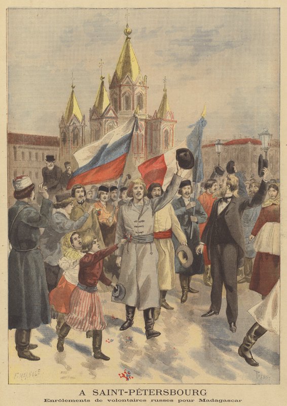Zápis ruských dobrovolníků pro francouzskou expedici na Madagaskar v Petrohradě od French School