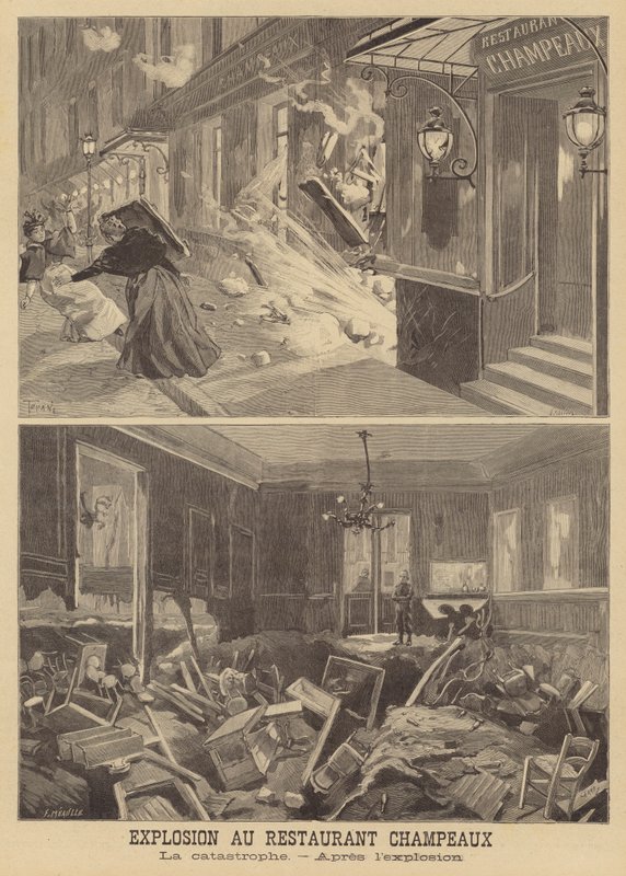 Výbuch v restauraci Champeaux v Paříži od French School