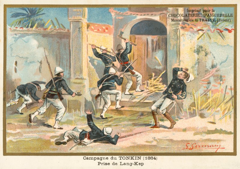 Francouzští vojáci zajímající Kep, Tonkin, čínsko-francouzská válka, 1884 od French School
