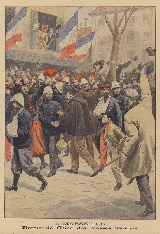 Francouzští vojáci zraněni v boji s boxery v Číně při příjezdu zpět do Marseille od French School