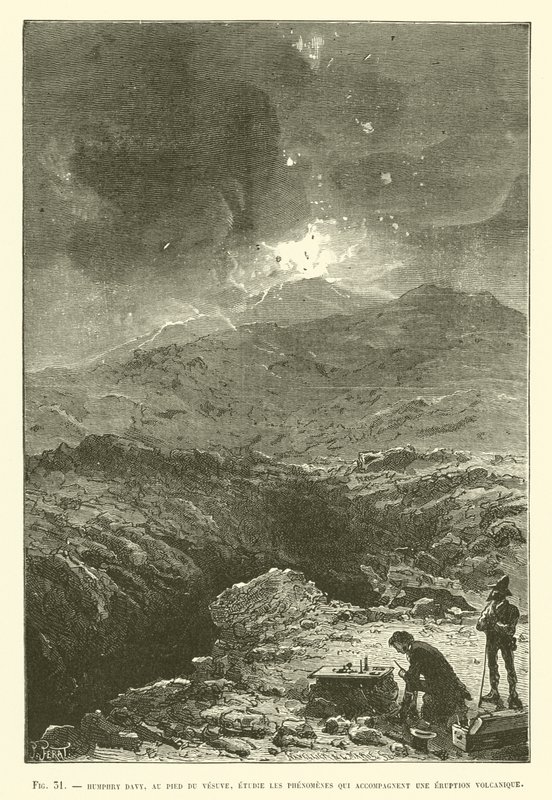 Humphry Davy, na úpatí Vesuvu, studuje jevy, které doprovázejí sopečnou erupci od French School