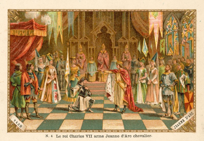 Francouzský král Karel VII. pasující na rytíře Johanku z Arku, 1429 od French School