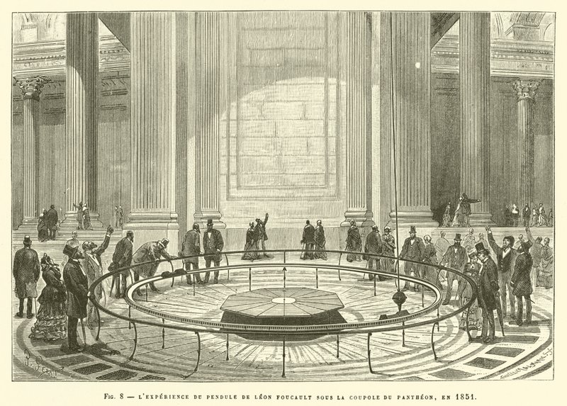 Zážitek Leona Foucaulta s kyvadlem pod kupolí Pantheonu v roce 1851 od French School