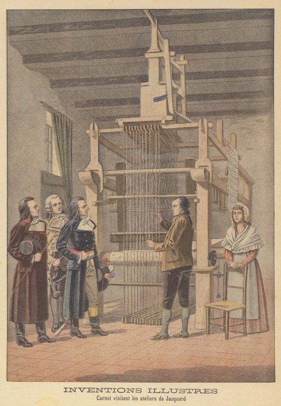Lazare Carnot na návštěvě dílny Jacquard v Lyonu, 1801 od French School