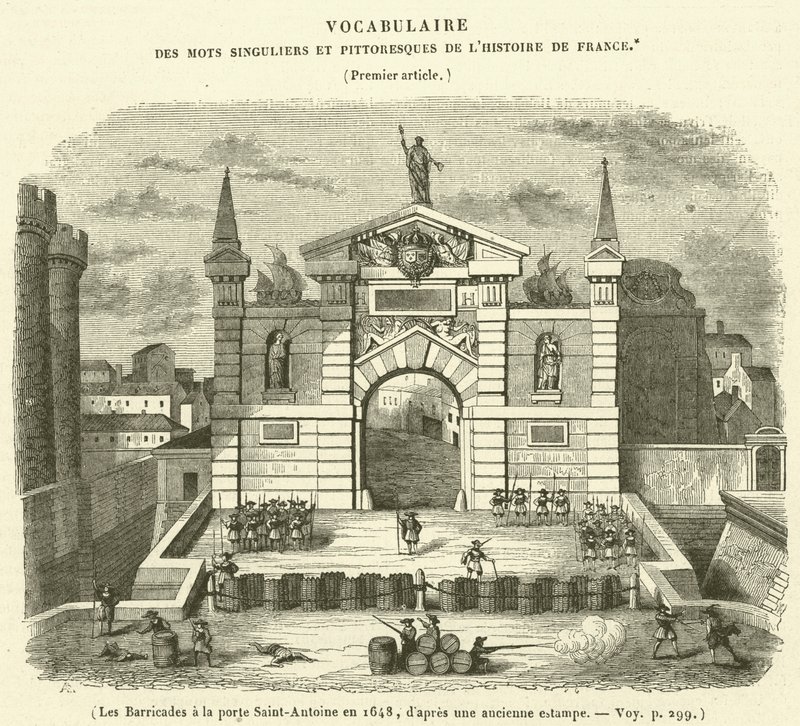 Les Barricades a la porte Saint-Antoine v roce 1648 od French School