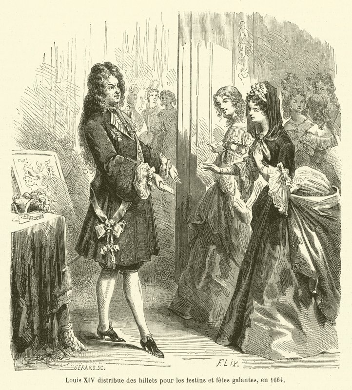 Louis XIV distribue des billets pour les festins et fetes galantes, en 1664 od French School