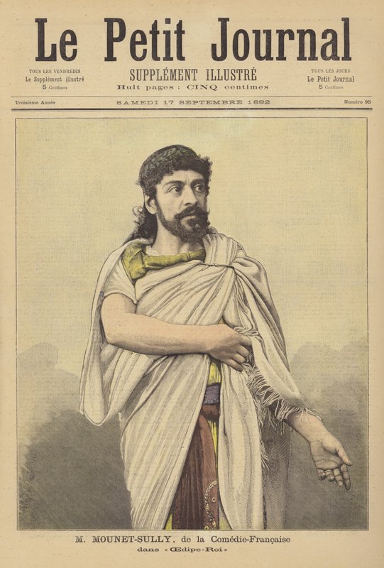 Mounet-Sully, francouzský herec z Comedie-Francaise, ve hře Oidipus Rex od French School