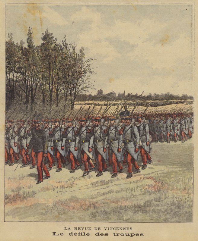 Přehlídka vojáků na přehlídce francouzské armády ve Vincennes od French School