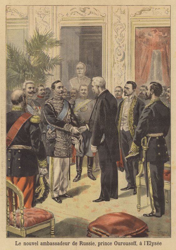 Prezident Faure přijímá v Elysejském paláci nového ruského velvyslance ve Francii, knížete Urusova. od French School