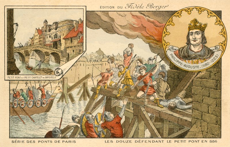 Dvanáctka bránící Petit Pont proti Vikingům, obléhání Paříže, 886 od French School