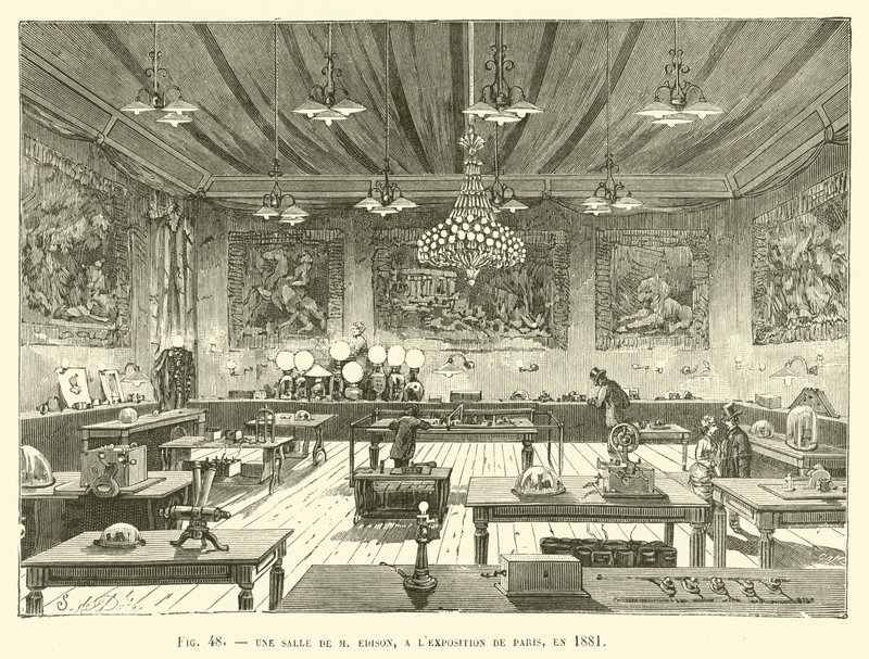 Pokoj od M Edisona na pařížské výstavě v roce 1881 od French School