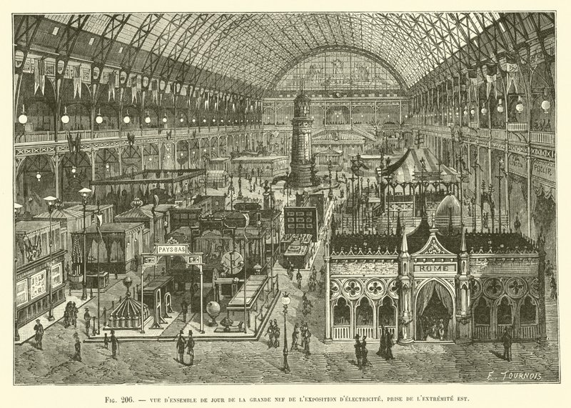 Denní přehled velké lodi výstavy elektřiny, East End Socket od French School