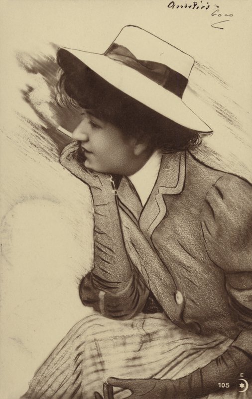 Mladá žena v klobouku a kouří (fotokoláž) od French Photographer