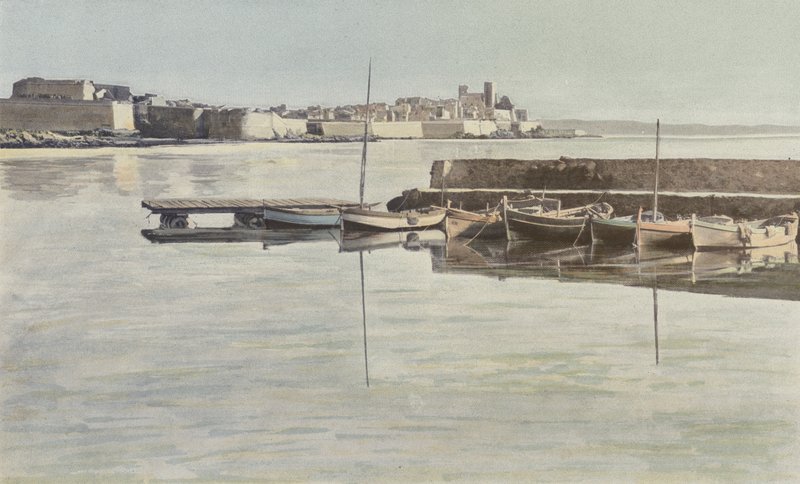 Antibes, hradby a starý hrad, pohled z přístavu od French Photographer