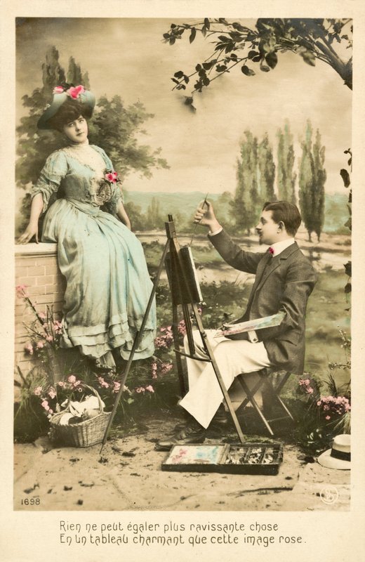 Umělec maluje hezkou dívku s růžemi od French Photographer