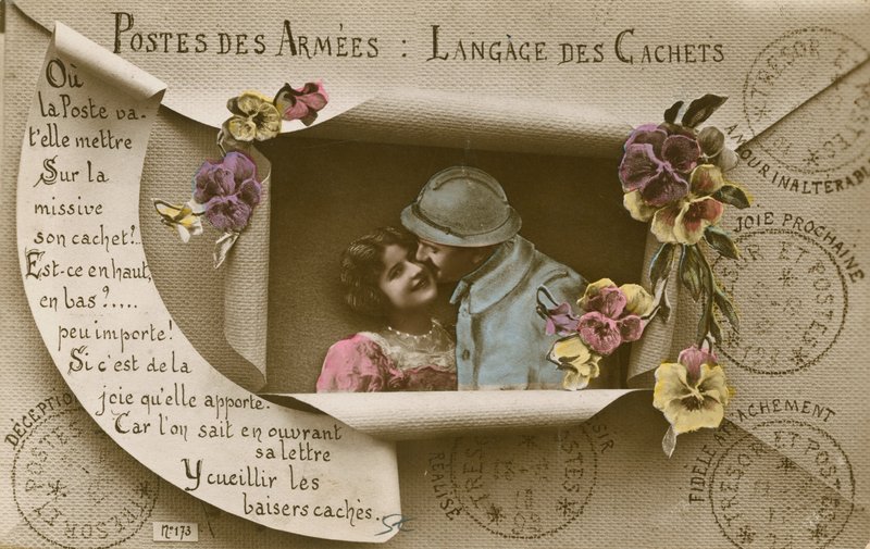 Karta vysvětlující použití pohlednic pro muže v armádě od French Photographer