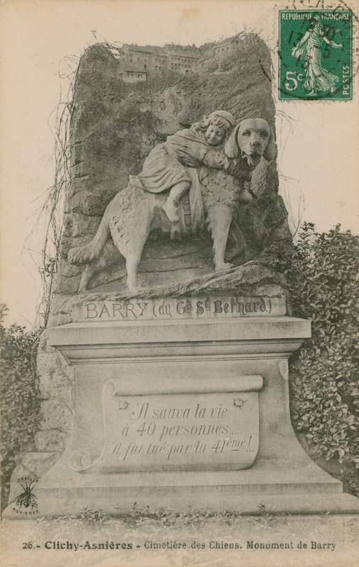 Clichy-Asnieres – psí hřbitov. Barryho památník. Pohlednice odeslána v roce 1913. od French Photographer