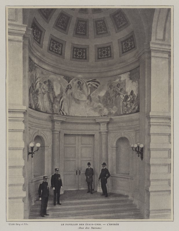 Vchod do amerického pavilonu, výstava Universelle 1900, Paříž (č/b foto) od French Photographer