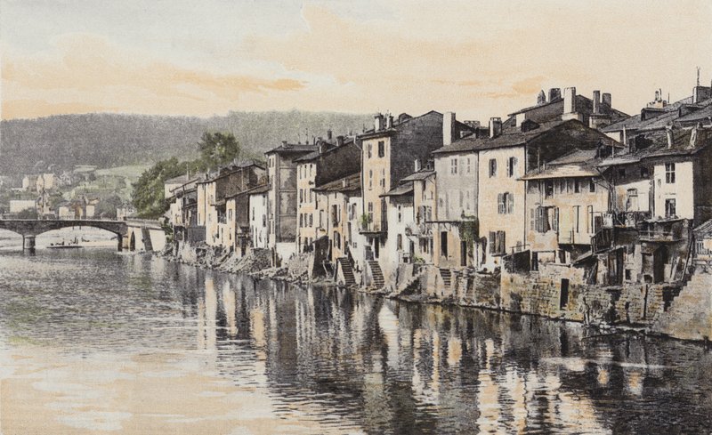 Epinal, Staré domy na Quai Rualmenil, na břehu Mosely od French Photographer