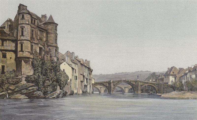 Espalion, Old Courthouse a Old Bridge over the Lot od French Photographer