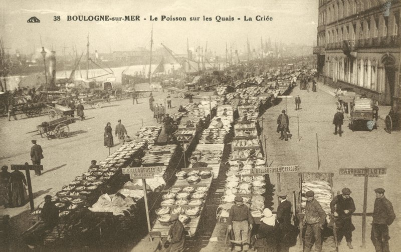 Ryby na nábřeží, Boulogne-sur-Mer (černobílá fotografie) od French Photographer