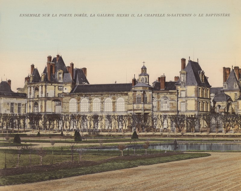 Fontainebleau: soubor na Porte Doree, Galerie Henri II, Chapelle St-Saturnin  Le Baptistere (barevné foto) od French Photographer