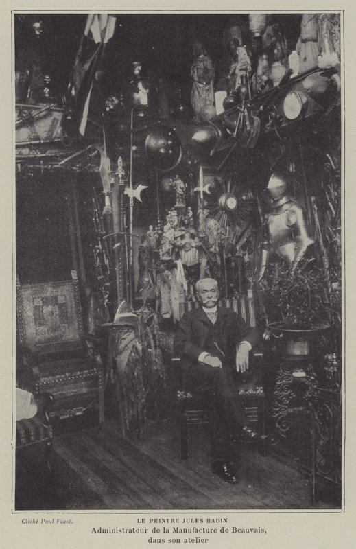 Francouzský malíř Jules Badin, manažer výroby tapisérií v Beauvais, ve své dílně (čb foto) od French Photographer